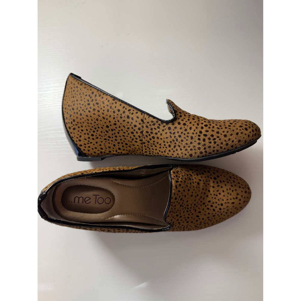 Me Too Sable9 Leopard Print Calf Hair Wedge Loafers Brown Tan Womens 7.5M